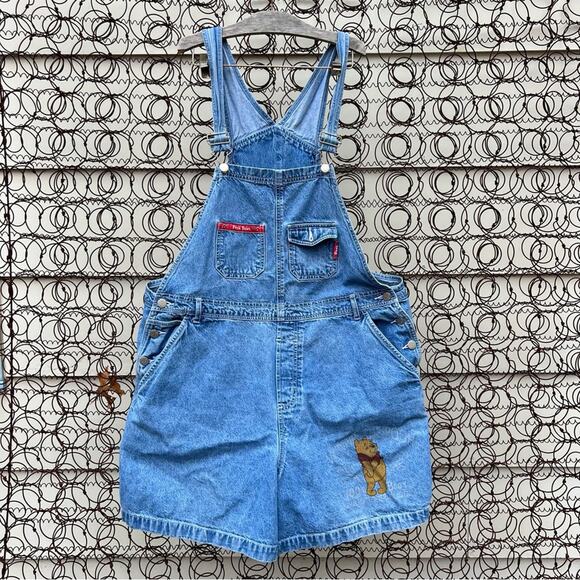 Vintage 90s Pooh Bear Disney denim jean shortalls Volup Plus Size 20W - Picture 1 of 5